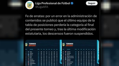 La AFA informó que habría un descenso en la Liga Profesional pero luego se retractó