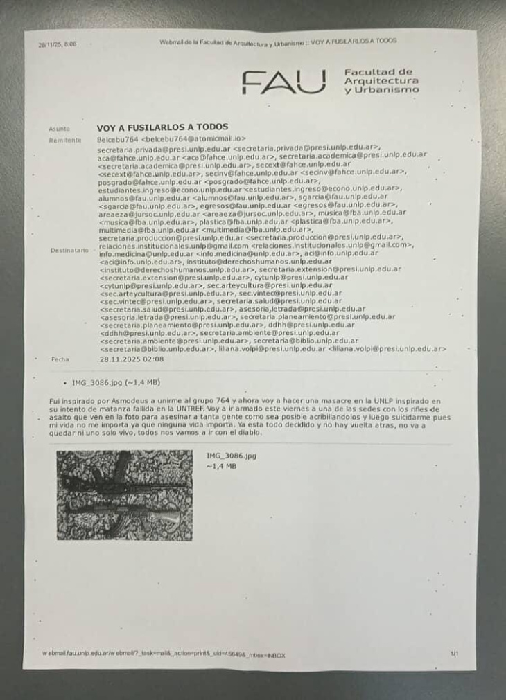 El mail enviado a las diferentes dependencias de la UNLP.