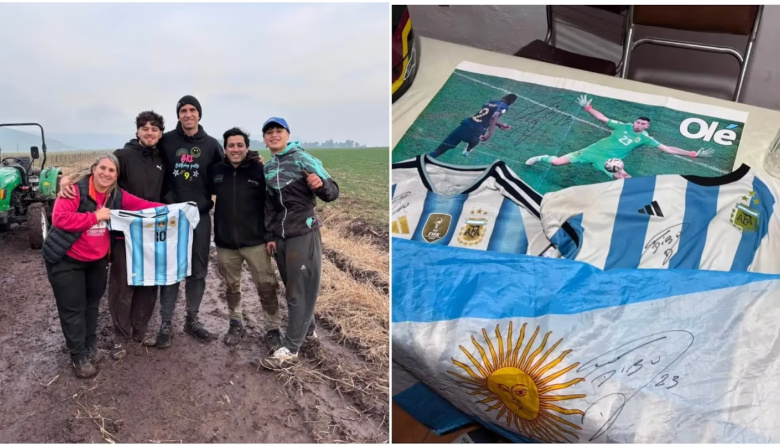 Fue a buscar al Dibu Martínez, lo rescató del barro y se llevó un regalo inolvidable
