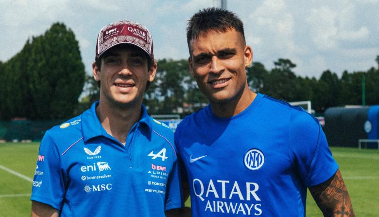 Franco Colapinto visitó el entrenamiento del Inter y se encontró con Lautaro Martínez
