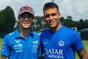 Franco Colapinto visitó el entrenamiento del Inter y se encontró con Lautaro Martínez